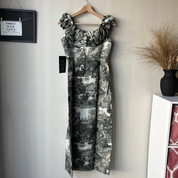 NEW Tuckernuck Dress Middleburg Gray Toile Print‎ Suze Midi Dress Size XS - Picture 8 of 10